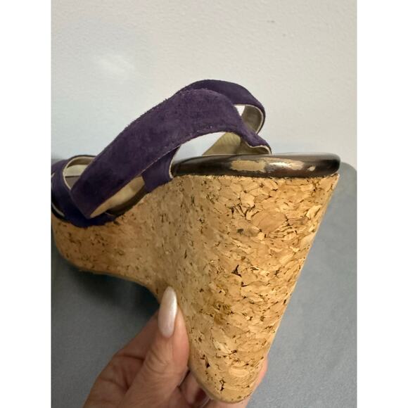 Jimmy Choo Purple Wedge Suede Upper Heels for Women Size 38.5 Us 8 gold accents - Picture 6 of 9